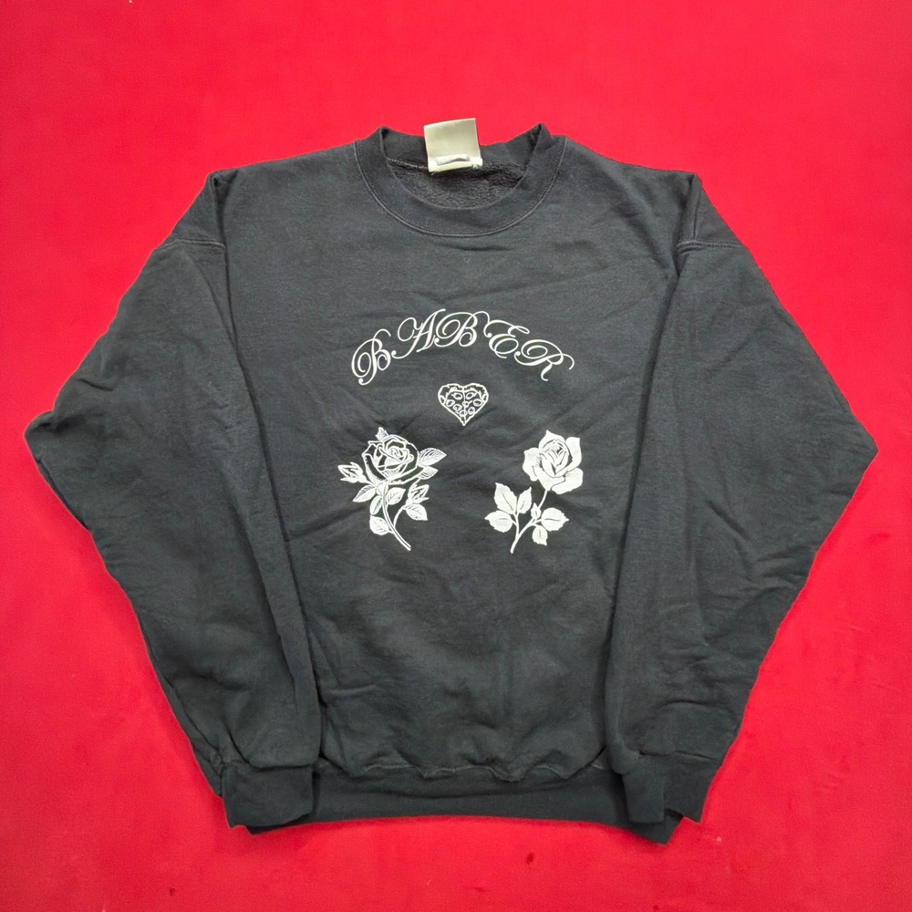 Vintage Hanes Ultimate Cotton Baber Roses Pizza‎ Heart Bull Sweatshirt Black M